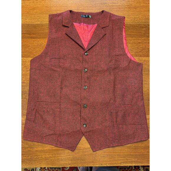 Large Red Herringbone Vest For Under Tuxedo Or Just To Dress Preppy - Picture 1 of 14